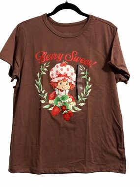 Strawberry Shortcake Brown Graphic T-Shirt Womens Medium Retro Y2K Berry Sweet